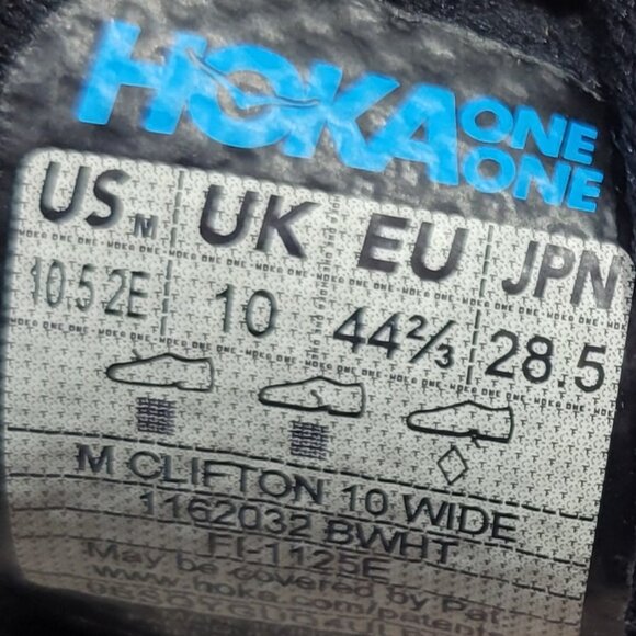 Hoka One One Clifton Wide 10 Men's Size US 10.5 2E Black White Athletic Sneakers - Picture 10 of 12